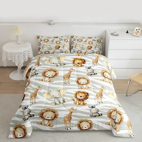 Miniatura 37 de Feelyou Juego de edredón de animales de la selva para todas las estaciones, juego de ropa de cama con 1 funda de almohada de microfibra de elefante