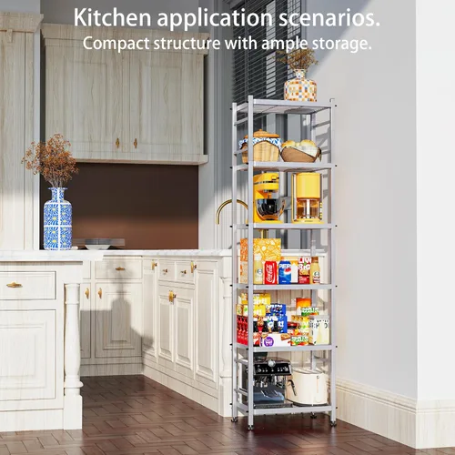 Miniatura 4 de Estantes de almacenamiento de metal de 6 alambres, estantes de almacenamiento de pie para lavandería, baño, cocina, despensa