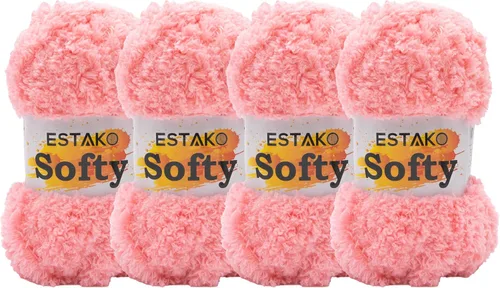 Miniatura 14 de Estako Softy 100% Poliéster Esponjoso Suave Grueso Peso #5 Hilado para Crochet y Tejido 3.52 oz (100 gr) 98 Yds (90 m) (9110 - Blanco)