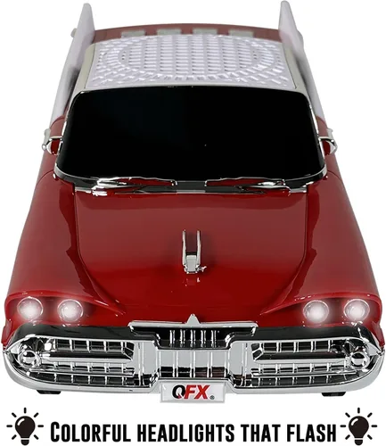 Miniatura 6 de QFX Altavoz Bluetooth 1959 Retro Clásico de Coche, Altavoces Duales de 2 Pulgadas, Enlace Manos Libres, Micrófono Integrado, Radio FM y Luces LED