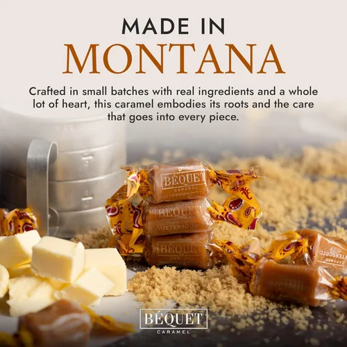 Miniatura 8 de Béquet Caramelo – Caramelo gourmet Butterscotch – Caramelo envuelto individualmente – Hecho en Montana – Kosher (Estrella D) y sin gluten – Bolsa
