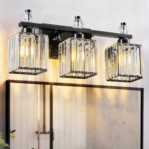 Miniatura 47 de Luces de Tocador de Baño de 3 Luces, Placado Negro, Modernas Luces de Tocador de Cristal para Baño, Luces de Tocador de Cristal para Usar Sobre