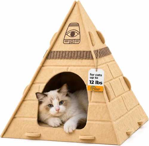 Cueva para gatos, diseño piramidal de fieltro para gatos de interior | Scratch-Resistant & Foldable Cat House, Calming Sleeping Hideaway, Pharaoh