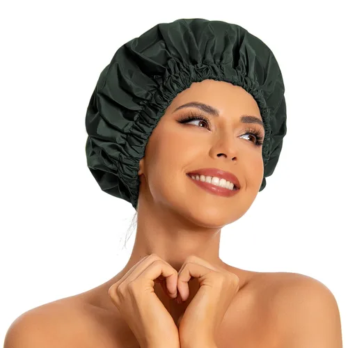 Miniatura 13 de Gorro de ducha reutilizable para mujer, grande, impermeable, lavable, banda elástica, accesorios de baño, sombrero para cabello largo, trenzas Beige