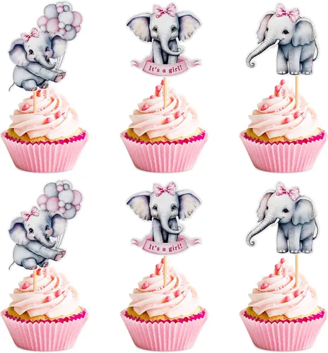 Miniatura 11 de 24 piezas de decoración de cupcakes de elefante azul para decoración de cupcakes con temática de elefante, baby shower, niños, niños o niñas