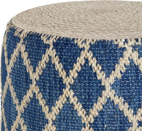 Miniatura 5 de SIMPLIHOME Edgeley Puf redondo – 18 pulgadas de ancho tejido a mano yute y algodón otomano en azul clásico y natural, reposapiés estilo bohemio