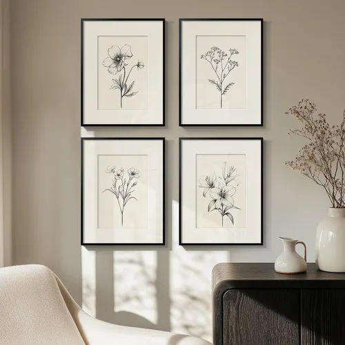 Miniatura 11 de Arte de pared botánico enmarcado en blanco y negro para baño, ilustraciones de plantas florales de granja para paredes de baño, 4 piezas