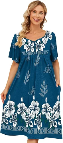 Vestido de casa con bolsillos para mujer, camisón, vestido de manga corta de descanso, disponible en tallas S-3XL
