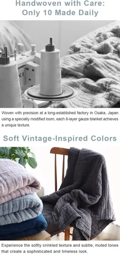 Miniatura 3 de HIORIE - Cobija japonesa de 8 capas de gasa tamaño individual, 100% algodón, ligera, suave y transpirable, para todas las estaciones, lavable a Beige
