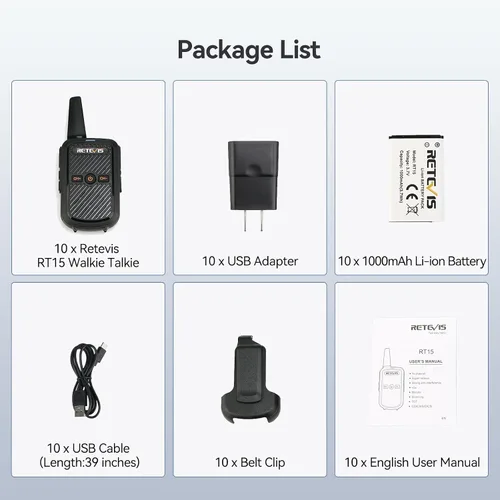 Miniatura 13 de Retevis Walkie Talkies RT15 de largo alcance, mini walkie talkie de carga rápida, USB de carga rápida, radios recargables de 2 vías para adultos