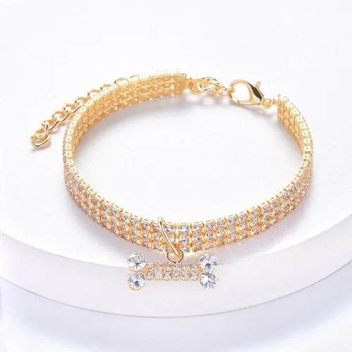 Miniatura 2 de Collar para perros, collar de gato, bonito y moderno con cristales brillantes de hueso, 3 filas de diamantes de imitación para mascotas, joya