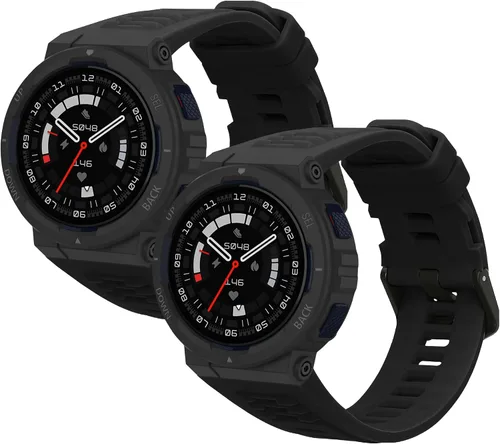 kwmobile Correas compatibles con Amazfit Active Edge (A2212), 2 correas de silicona de repuesto, color negro/azul oscuro