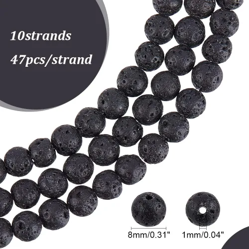 Miniatura 2 de PH PandaHall 470 cuentas de lava de 0.315 pulgadas (0.315 in), cuentas espaciadoras de lava negra natural, cuentas espaciadoras de lava negra, Negro
