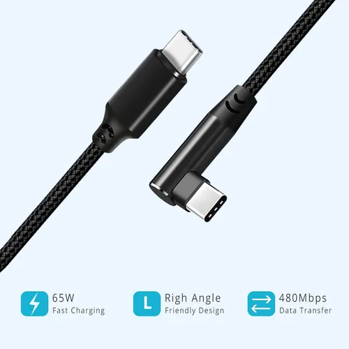 Miniatura 2 de Cable USB C a USB C de 1 pie, paquete de 3 cables, de ángulo recto de 90 grados, tipo C, cable de carga rápida PD de 60W, USB 2.0, trenzado