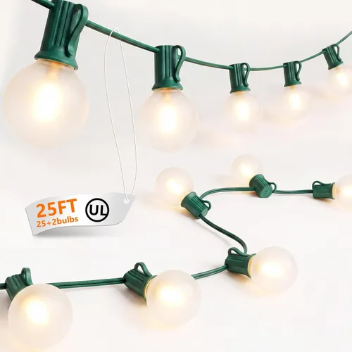 Miniatura 18 de Cadena de luces para exteriores de 50 pies con bombillas G40, luces impermeables para patio con 27 bombillas LED inastillables (2 repuestos)