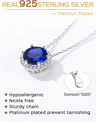 Miniatura 5 de ChicSilver Collar de plata de ley 925 con forma de corazón, redondo, pera, esmeralda, piedra natal simulada, regalo de cumpleaños para mujeres
