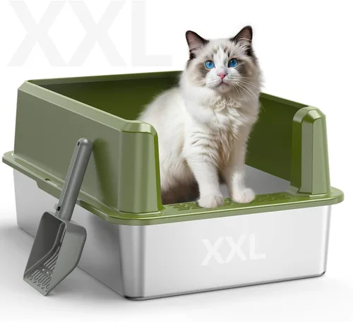 Miniatura 13 de WoofiGo Caja de arena cerrada de acero inoxidable para gatos con tapa, caja de arena extra grande XL para gatos grandes, bandeja de arena de metal