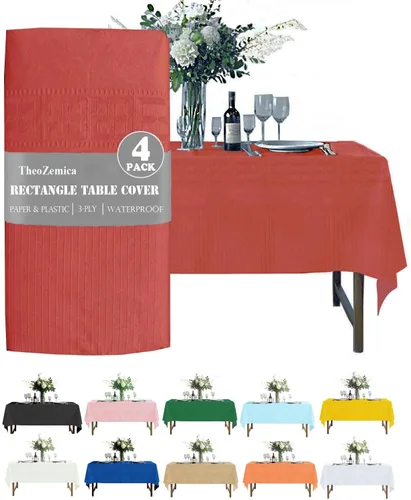 Miniatura 14 de Black Disposable Paper Tablecloth for Rectangle Tables 4 Pack, 54×108 Inch Waterproof 2 Ply Paper with Plastic Backing, Party Table Cover for