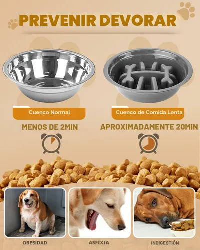 Miniatura 5 de Jovrun Cuencos Elevados para Perros, Comedero para Perros con Platos de Acero Inoxidable y Cuenco de Alimentación Lenta, Soporte Elevado Ajustable