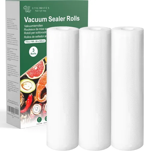 Bolsas Selladoras al Vacío para Alimentos, Rollos de Bolsas Selladoras al Vacío Resistentes sin BPA de 11 Pulgadas 16 Pies Paquete de 3, Ideal para