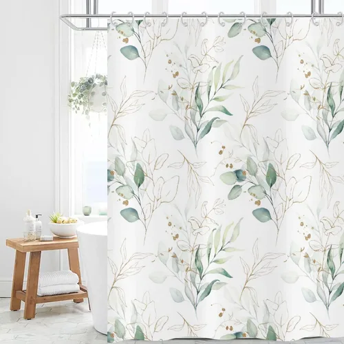 Miniatura 29 de Cortina de ducha de eucalipto, hojas verdes de acuarela en la parte superior con cortina de baño floral, decoración de baño para bañera, tela Hoja
