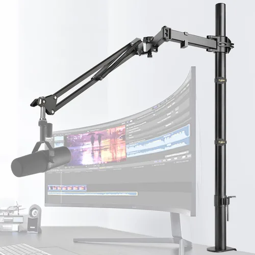 Brazo de Micrófono de Pluma, Soporte de Micrófono Aéreo Ajustable con Altura con Elevador de Extensión para Shure SM7B Blue Yeti HyperX QuadCast S y