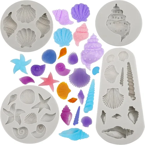 Miniatura 8 de Beasea Molde de fondant para pastel de sirena, 3 piezas de caballito de mar, estrella de mar, cola de sirena, molde de silicona para conchas