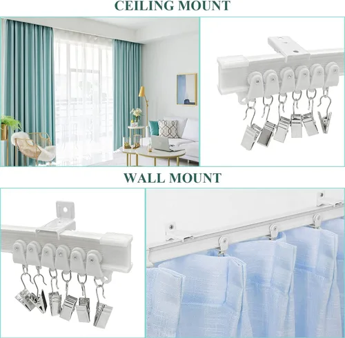 Miniatura 3 de Divisor de habitación de riel de cortina, sistema de riel flexible flexible de montaje en techo y pared con clips, pista de cortina deslizante