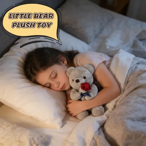 Miniatura 7 de HWD Oso de peluche de 9.8 pulgadas con rosa, muñeca de felpa suave, juguetes de peluche, regalos para ella/novia, amante, mamá, niños pequeños (gris)