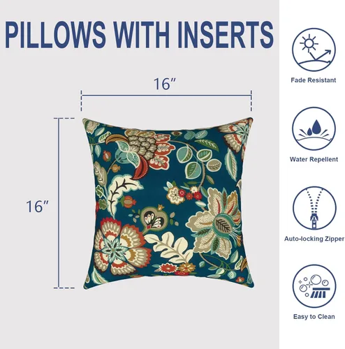 Miniatura 115 de Juego de 2 almohadas para exteriores de 16 x 16 pulgadas, repelentes al agua con interiores, para muebles de patio, hogar, jardín, geometría bohemia