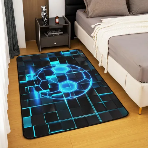 Miniatura 4 de Erosebridal Tapete de fútbol para interiores de 3 x 5 pulgadas, alfombra de fútbol neón para niños, adolescentes, hombres, brillantes, geométricas