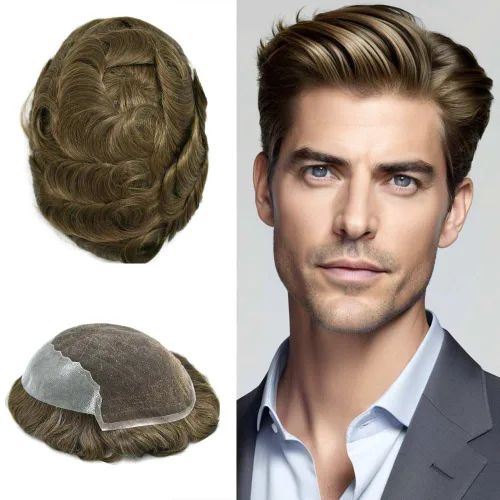 Miniatura 43 de Mens Toupee Human Hair Replacement System Swiss Lace Toupee For Men Hair Piece Protesis Capilar Mens Hairpiece 5X7#1 Jet Black 120% Density