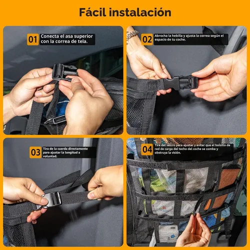 Miniatura 6 de Red de carga para techo de coche con 3 bolsillos, organizador de malla de almacenamiento para techo de coche de 79.9 x 54.9 cm, red de malla
