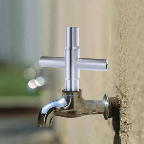 Miniatura 5 de Llave Sillcock de 4 vías Llave multifuncional Llave cruzada de acero Llave de apertura universal Plomeros Electricistas Herramienta para medidor