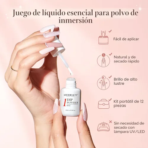 Miniatura 7 de Azurebeauty - Kit de iniciación de uñas en polvo de inmersión, 4 colores, purpurina de piel desnuda para todas las estaciones, juego de polvo