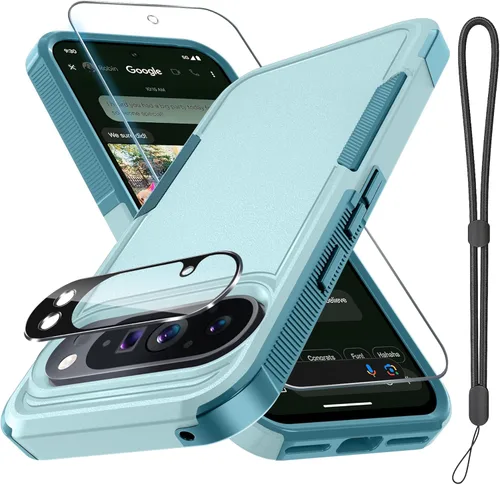 Funda para Google Pixel 10 Pro XL con correa para la muñeca + protector de pantalla de vidrio templado + cubierta para lente de cámara, cuerpo Verde