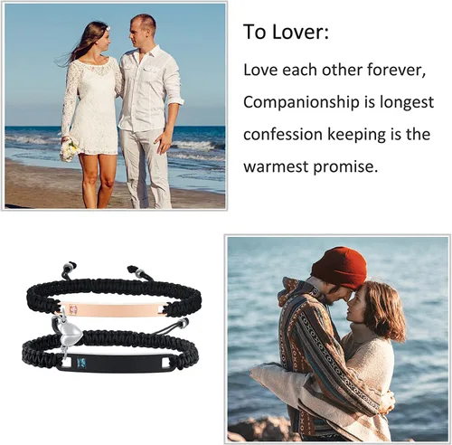 Miniatura 3 de MEALGUET - Pulseras magnéticas personalizadas para parejas de atracción mutua, pulseras de identificación trenzadas con nombre, conjunto de pulseras