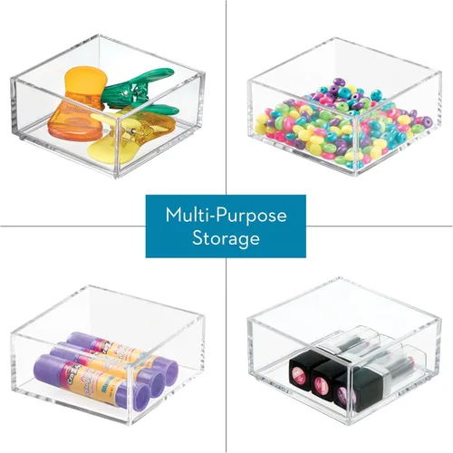 Miniatura 3 de Organizador Clarity de InterDesign para tocador, adecuado para cosméticos y productos de belleza, 8 x 12 x 2 pulgadas, transparente, Transparente, S