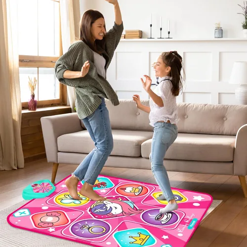 Miniatura 2 de Kusntin Tapete de baile, mezclador de ritmo, tapete de baile rosa con luces LED, volumen ajustable, música incorporada, 5 modos de juego, regalos
