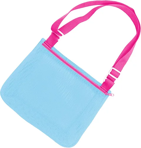 Miniatura 7 de UTTPLL Bolsa de playa de malla colorida ajustable para niños, bolsa de red de secado rápido para conchas marinas que recolecta arena juguete Rosa