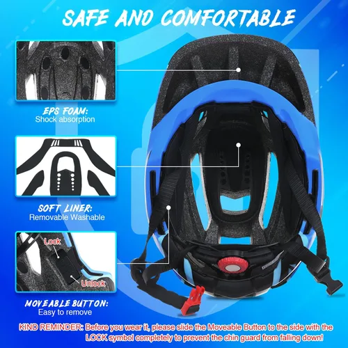 Miniatura 4 de Lixada Casco de bicicleta para niños, ajustable, desmontable, de cara completa, casco de ciclismo para niños, bicicleta, monopatín, scooter,