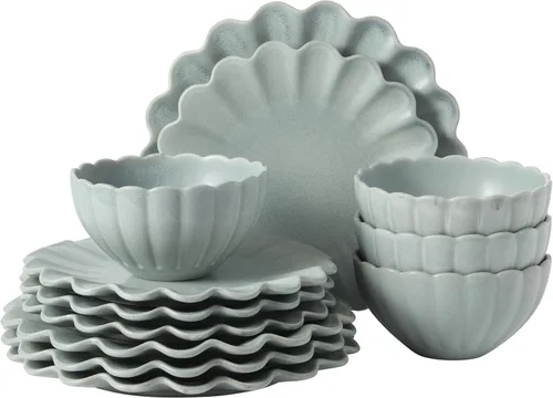 Miniatura 29 de Gibson Elite Peach Orchard 12-Piece New Bone China Dinnerware Set Service for 4, Embossed Fluted Plates and Bowls, Dishwasher and Microwave Safe