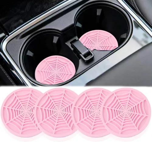 Miniatura 9 de 4 posavasos de silicona para automóvil, diseño único de telaraña antideslizante, accesorios interiores de automóvil, portavasos universales de 2.75