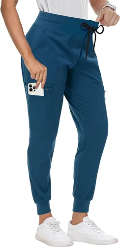 MIVEI Pantalones médicos para mujer, 8 bolsillos médicos, sin arrugas, duraderos, elásticos, tiro medio, cintura de yoga a la moda