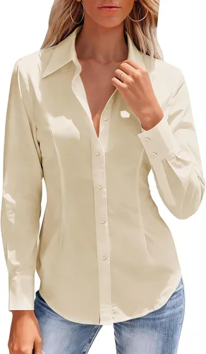 Miniatura 22 de Camisas con botones para mujer, camisa de vestir ajustada sin arrugas, blusa con cuello para trabajo, ropa de oficina, atuendo de otoño