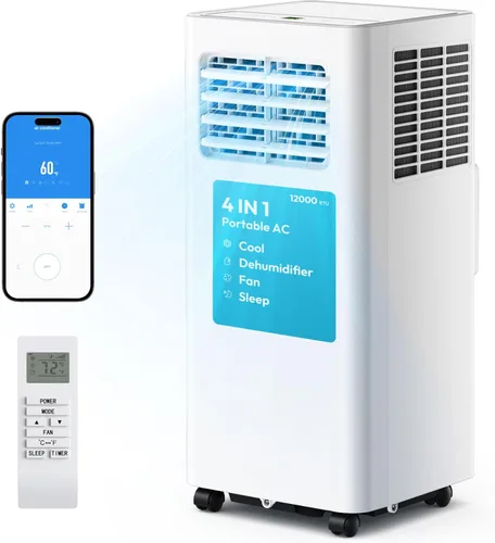 EUHOMY Aire acondicionado portátil de 12,000 BTU, aire acondicionado portátil 4 en 1 para habitaciones de hasta 550 pies cuadrados con fresco,