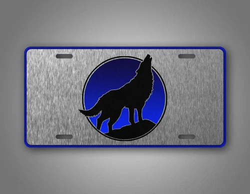 Miniatura 3 de Placa de matrícula de lobo coyote aullando placa de aluminio Lobo azul etiqueta automática