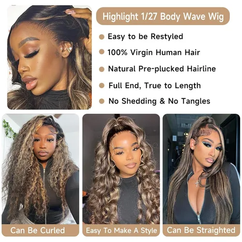 Miniatura 7 de Lemoda FB/27 Balayage - Pelucas de cabello humano con encaje frontal de 13 x 6 pulgadas, color degradado, ondulado, HD, transparente, encaje
