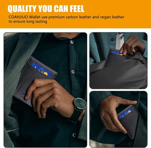 Miniatura 4 de COANJIUO Billetera para hombre delgada y plegable con bloqueo RFID, billetera minimalista con bolsillo frontal con 8 ranuras para tarjetas (negro)