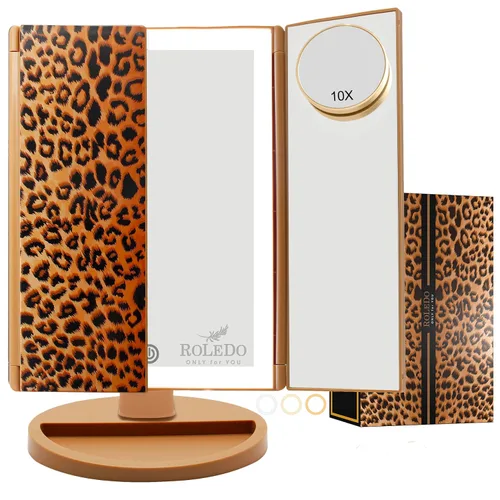 Miniatura 7 de RoLeDo Espejo de maquillaje iluminado con aumento 1 x 2 x 3X, espejo de tocador triple con luces, espejo de 72 LED, pantalla táctil, iluminación